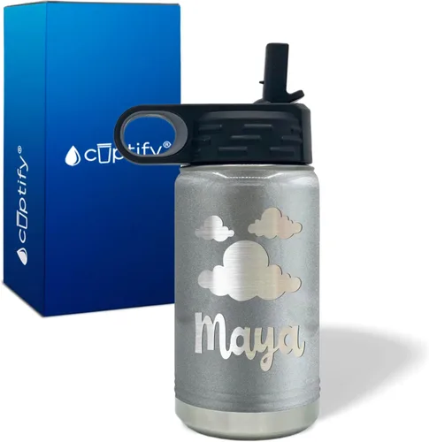Vista 108 de Cuptify Botella de agua para niños personalizada con nombre en botella de agua aislada con anillo brillante verde de 12 onzas Verde brillante