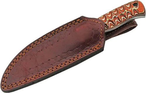 Vista 6 de Szco Supplies Cuchillo de caza exótico de madera torcida naranja de 8 pulgadas con funda