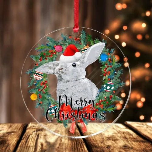 Vista 12 de Adorno acrílico circular de 3 pulgadas para decoración de árbol de Navidad, corona de feliz Navidad, conejo de animal, colgante de acrílico