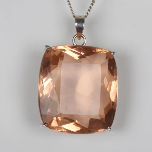 Vista 3 de Laboratorio Creado Cuarzo Rosa 70 Ct Forma de Cojín Sólido 925 Colgante de Plata para Boda