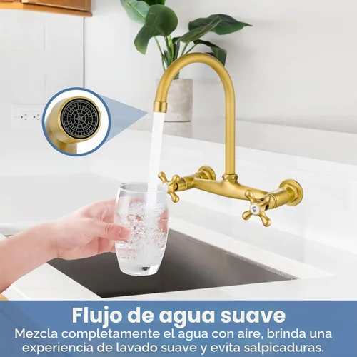 Vista 8 de Airuida Grifo de fregadero de cocina de montaje en pared de latón antiguo