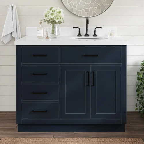 Vista 72 de ARIEL Hepburn - Tocador de baño de 30 pulgadas con fregadero, madera maciza, encimera y protector contra salpicaduras de cuarzo blanco puro de 1.5