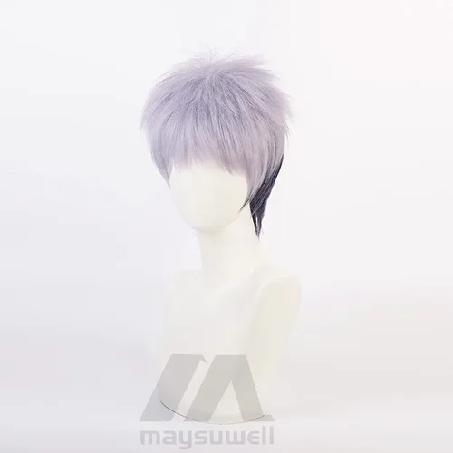 Vista 3 de Anime Cosplay Pelucas Gris Azul Púrpura Cabello Corto Rompido