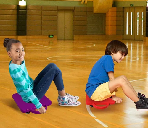 Vista 6 de GSE Games & Sports Expert Patinete de interior morado con asas de seguridad para niños de 6 a 12 años, patinete de plástico con rodillos, educación