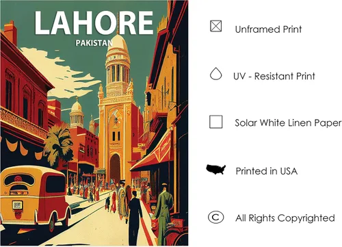 Vista 7 de Lahore - Póster impreso artístico, decoración de pintura de pared de Pakistán, arte de Oriente Medio, arte para decoración del hogar, obra de arte