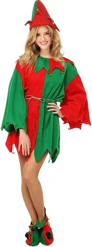 Vista 7 de EraSpooky Disfraces de elfo navideño para hombres, mujeres, adultos, traje de Santa, traje festivo, vestido de fiesta, disfraz divertido