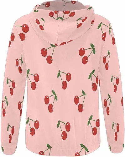 Vista 3 de InterestPrint Sudadera con capucha de manga larga para mujer, con cremallera completa, color rojo flor de cerezo