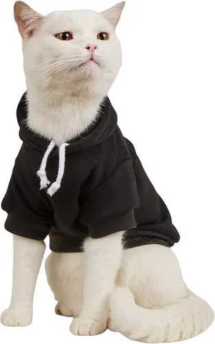 Vista 19 de QWINEE Sudadera básica con capucha para perro, suéter cálido para gatos, ropa para mascotas para Chihuahua, cachorro, gatito, perros pequeños