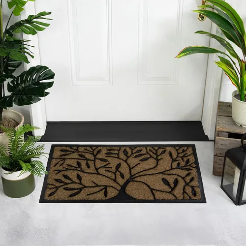 Vista 3 de Northlight Tapete rectangular de fibra de coco con árbol de la vida, 29.5 x 17.75 pulgadas