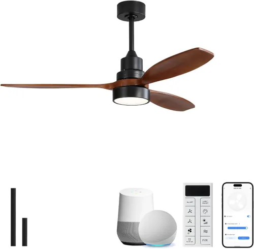 Vista 26 de Sofucor Ventilador de techo con luces y control remoto, ventilador de techo de madera LED moderno de 52 pulgadas con varillas descendentes