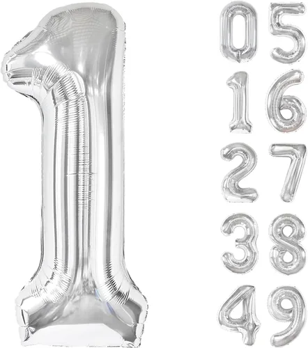 Vista 52 de Globo negro de 40 pulgadas con números del 0 al 9 (cero-nueve), globo de cumpleaños de gran tamaño, globo de helio de aluminio con números grandes