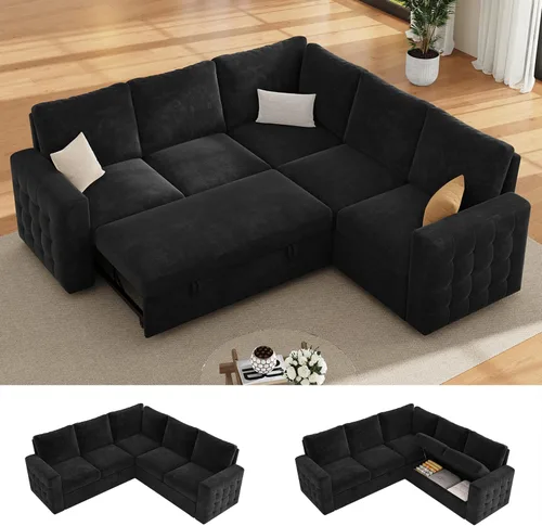 Vista 12 de Sofá modular de 85 pulgadas con cama extraíble, sofá modular de 5 asientos en forma de L con almacenamiento, sofás seccionales para sala de estar