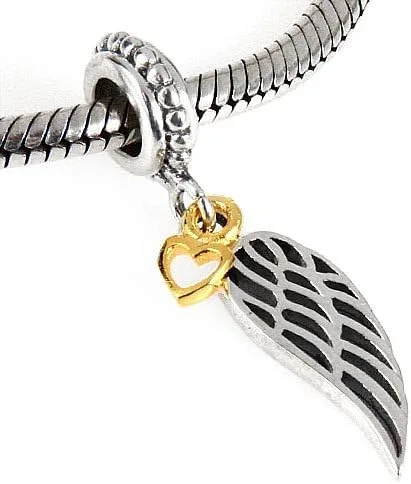Vista 4 de Abalorio de ala de ángel de plata de ley 925 con diseño de plumas de amor para pulsera Pandora (B)