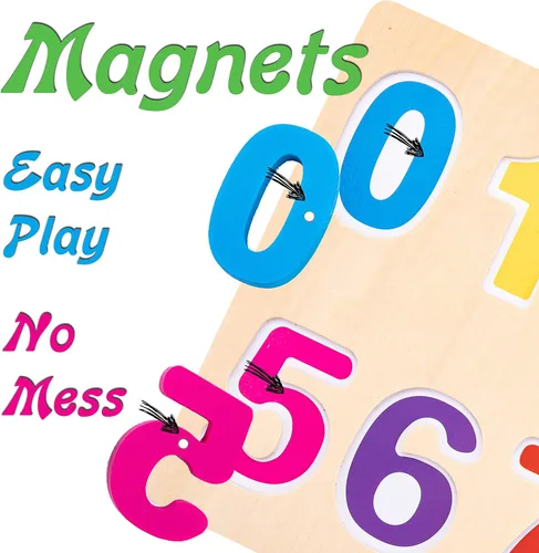 Vista 6 de Rompecabezas de números educativos de madera magnética - Aprende números y juguete de reconocimiento de color - Juego preescolar para niños pequeños