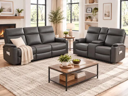Vista 13 de Sofá biplaza reclinable eléctrico, sofá reclinable eléctrico Marrón