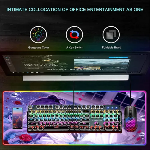 Vista 4 de Mouse Pads Sexy Anime Girl RGB Mouse Pad Gaming Seven Colors XXL Large Mousepad Backlit LED Gamer Mause Carpet Desk Mat 27.55 inch x12 inch