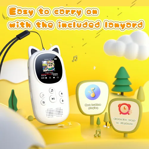 Vista 4 de Reproductor de MP3 para niños, reproductor de MP3 Bluetooth 5.0 de 32 GB, reproductor de música infantil con radio FM, altavoz, grabadora de voz