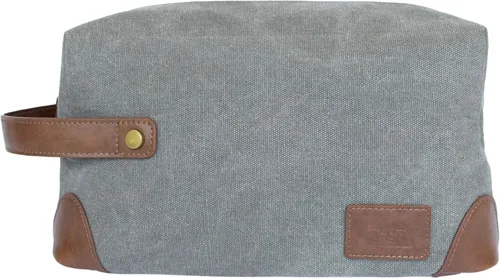 Vista 6 de Bolsas de aseo de lona vintage, viaje con estilo, kits de lona impermeable Dopp, duraderas (Marco), Beige, Neceser
