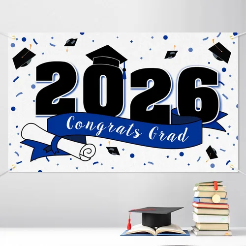 Vista 5 de Decoraciones de fiesta de graduación de felicitaciones 2026 – Cartel de fondo grande colgante de la clase de 2026, decoración de letrero de Gard Azul