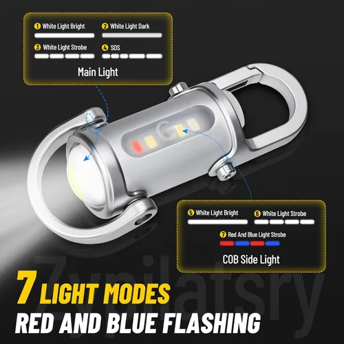 Vista 4 de 1200LM Super brillante mini LED linternas USB recargable pequeño impermeable llavero de rescate de la linterna, Camping-Plata