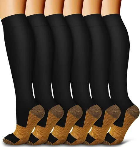 Vista 17 de Bluemaple Paquete de 6 calcetines de compresión de cobre para mujeres y hombres, el mejor apoyo para médicos, correr, enfermería, atletismo