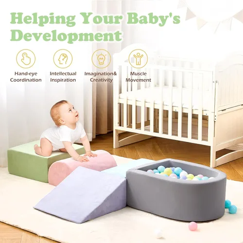 Vista 9 de Juguetes de escalada para niños pequeños, bloques de espuma para escalar con foso de bolas para bebé, juego de escalada suave para niños pequeños