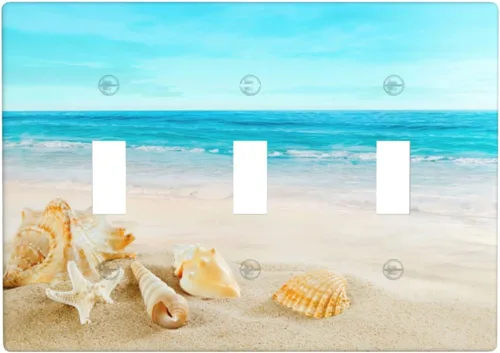 Vista 20 de Cubierta para interruptor de luz, diseño de conchas marinas en la playa, placas de pared de 2 bandas, 1 paquete