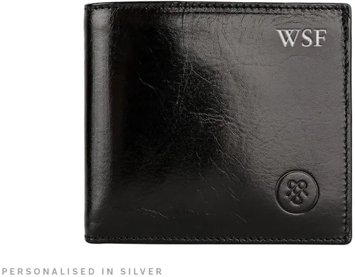 Vista 2 de Cartera de cuero de lujo para hombre con bolsillo para monedas The Ticciano Hecho a mano en Italia, Negro -, Classic