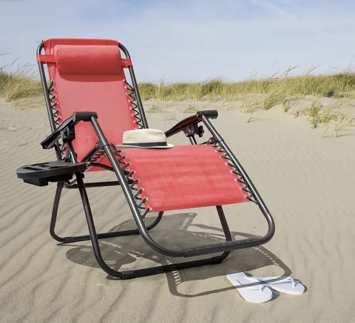 Vista 2 de KaiMeng - Sillas plegables de gravedad cero para patio al aire libre, silla reclinable ajustable con almohadas y portavasos para playa, juego de 2