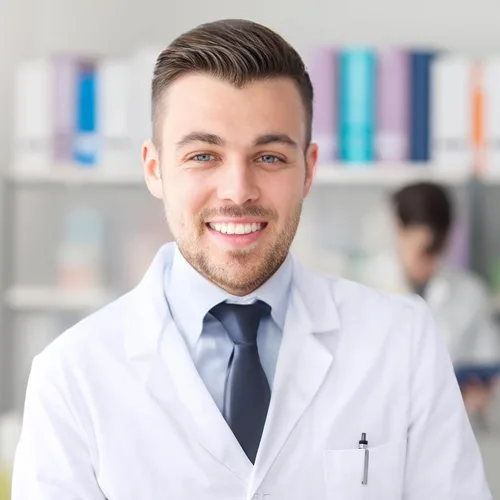 Vista 6 de NY Threads Abrigo de laboratorio profesional para hombres, abrigo médico largo de polialgodón de manga completa