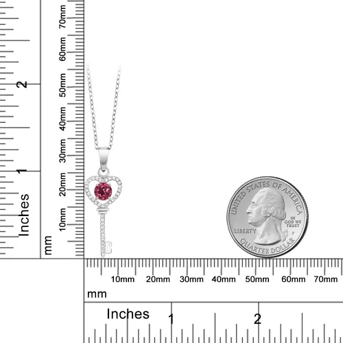 Vista 35 de Gem Stone King Collar con dije de llave de corazón para mujer, plata de ley 925, piedra natal de piedras preciosas, redondo de 0.197 in, con cadena