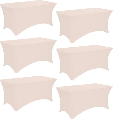 Vista 30 de Paquete de 2 manteles rectangulares de elastano de 6 pies, lavables, resistentes a las arrugas, para mesas plegables, bodas, fiestas, cumpleaños