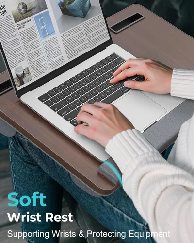 Vista 6 de Potuopy Escritorio de regazo para laptop, bandeja de mesa de cama portátil Marrón Oscuro