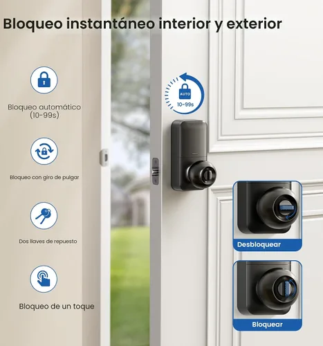 Vista 4 de Veise KS03 - Cerradura de perilla de puerta con teclado, cerradura digital de entrada sin llave con asa, perilla inteligente electrónica para puerta