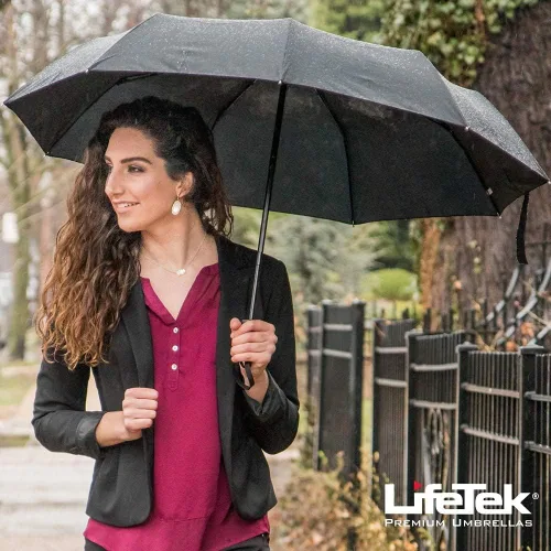 Vista 4 de LifeTek Windproof Travel Umbrella - Compact Automatic Wind Resistant Strong and Portable - Small Folding Backpack Umbrellas for Rain perfect for Car