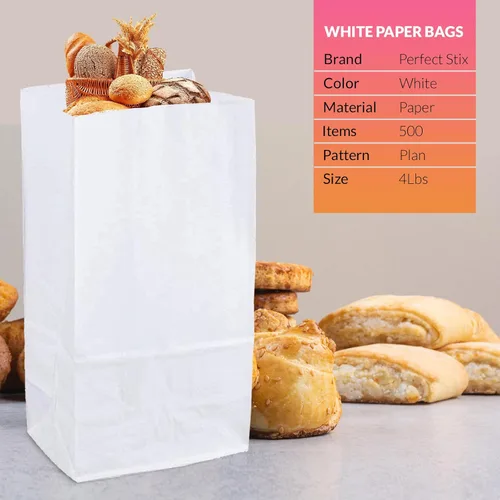 Vista 2 de Bolsas de papel blanco de 4 libras, bolsas para almuerzo, manualidades y comestibles, paquete de 500