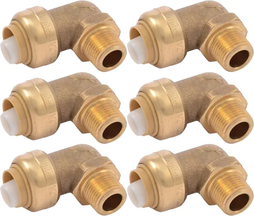 Vista 6 de SharkBite Codo de lavavajillas de 90 grados de 1/2 pulgada x 3/8 pulgadas, MNPT, empuje para conectar accesorios de plomería de latón, tubo PEX