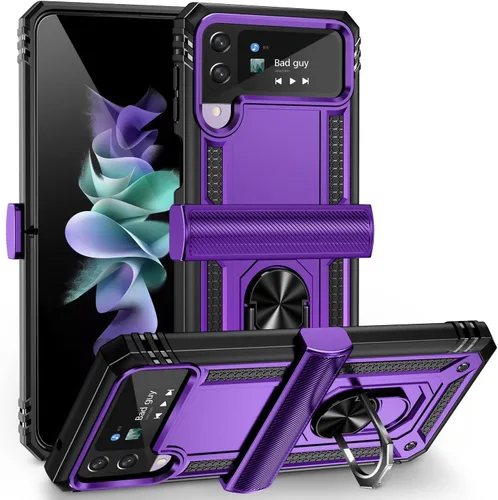 Vista 8 de ONOLA Funda compatible con Samsung Galaxy Z Flip 4/3 con protección de bisagra y anillo giratorio de 360° con soporte magnético resistente