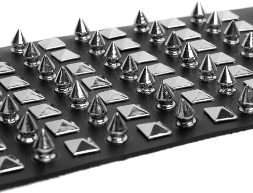 Vista 5 de STWTR Pulsera de cuero con correa ancha unisex con tachuelas de metal negro