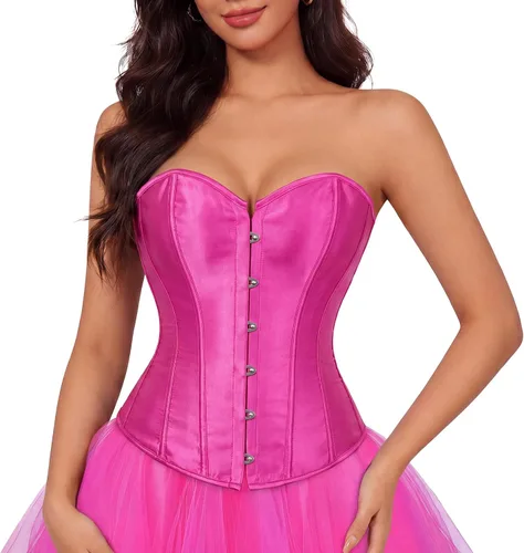 Vista 19 de Zhitunemi - Conjunto de lencería sensual para mujer, corsé de satén negro moldeador de cintura Beige