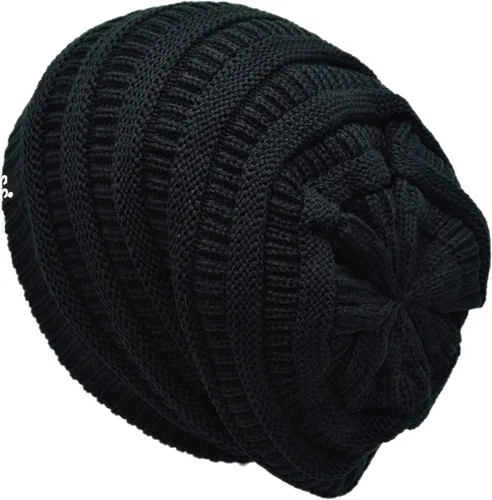 Vista 54 de C.C Winter Oversized Beanie Hat with Fuzzy Lining – Thick Knit Thermal Beanie for Cold Weather, Soft Warm Fleece Lined Cap