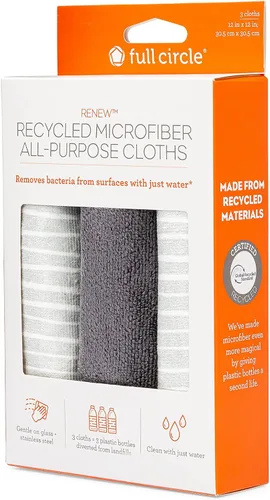 Vista 7 de Full Circle Colección Renew - Juego de 3 paños de microfibra reciclados multiusos, estampado a rayas