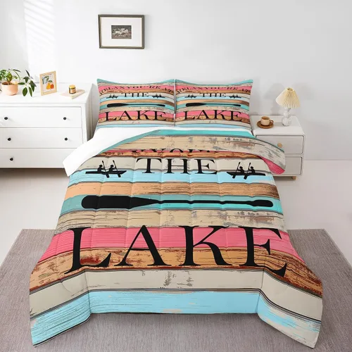Vista 38 de Lake House - Juego de edredón tamaño individual, juego de ropa de cama rústica de granja vieja de 2 piezas para niños, adolescentes y adultos