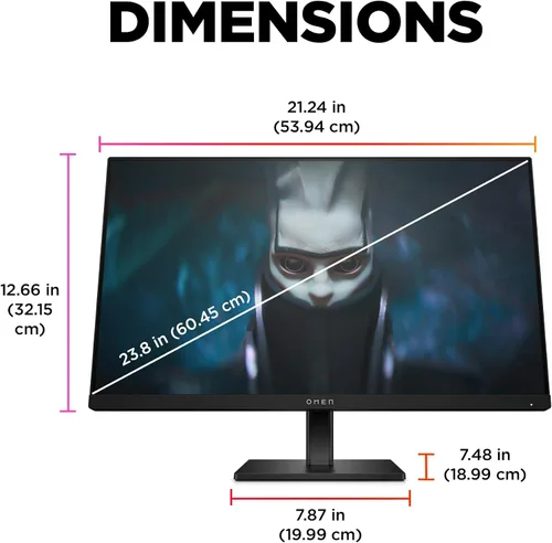 Vista 6 de HP OMEN - Monitor para juegos FHD de 23.8 pulgadas, 165 Hz, pantalla FHD (1920 x 1080), panel IPS, 99% sRGB, 90% DCI-P3, 16:9, tecnología AMD