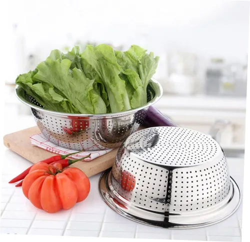 Vista 2 de 1 colador de metal y lavado de ensaladas, contenedor base, vajilla, lavaplatos, bayas, vegetales, ensalada, ensalada, cocina, escurridor de verduras