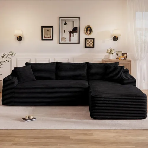 Vista 21 de Sofás seccionales sin hueso en forma de L de 108 pulgadas para sala de estar, moderno y cómodo sofá modular de pana comprimida de espuma