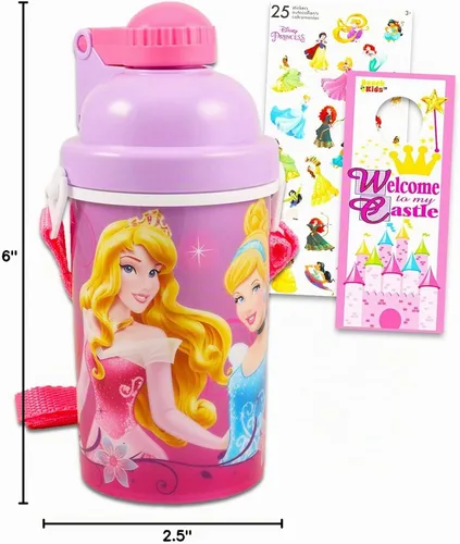Vista 5 de Disney Juego de tazas de princesa para niñas, paquete con copa de princesa de Disney de 12 onzas con popote con Cenicienta, Bella Durmiente Plus