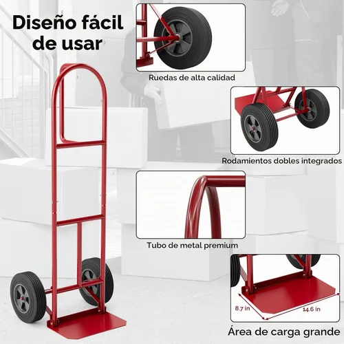 Vista 4 de Goplus Carretilla de Mano, Carretilla de Mano con Mango en P con Asa de Bucle Vertical, Ruedas de 10", Plataforma Plegable de 15" x 9", Capacidad