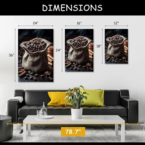 Vista 4 de Gueeclk Arte de pared en lienzo de barra de café, impresiones en lienzo de granos de café en tela de saco, juego de 3 arte de pared marrón, imagen
