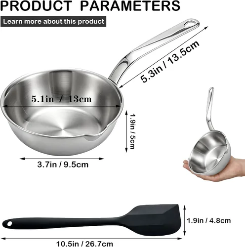 Vista 2 de Mini sartén para huevos, sartén para tortilla de acero inoxidable 304, sartén para salsa de 5.1 pulgadas, mini sartén para calentar mantequilla